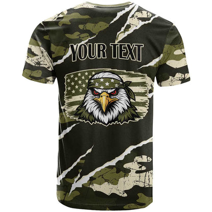 Personalized USA 250th Anniversary T-Shirt Eagle Camouflage Zipper Effect Graphic Tee