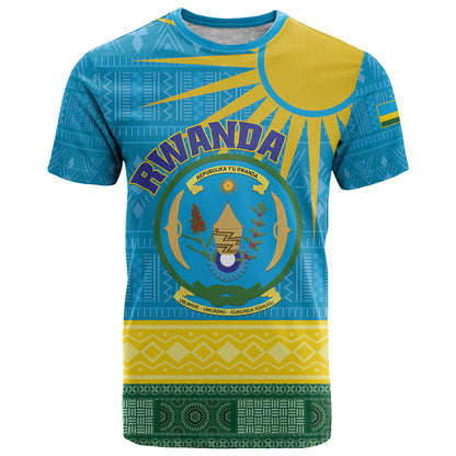 Personalized Rwanda T-Shirt Coat of Arms With African Pattern Graphic Tee
