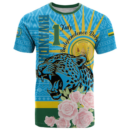 Rwanda Independence Day T-Shirt Leopard With Roses Graphic Tee