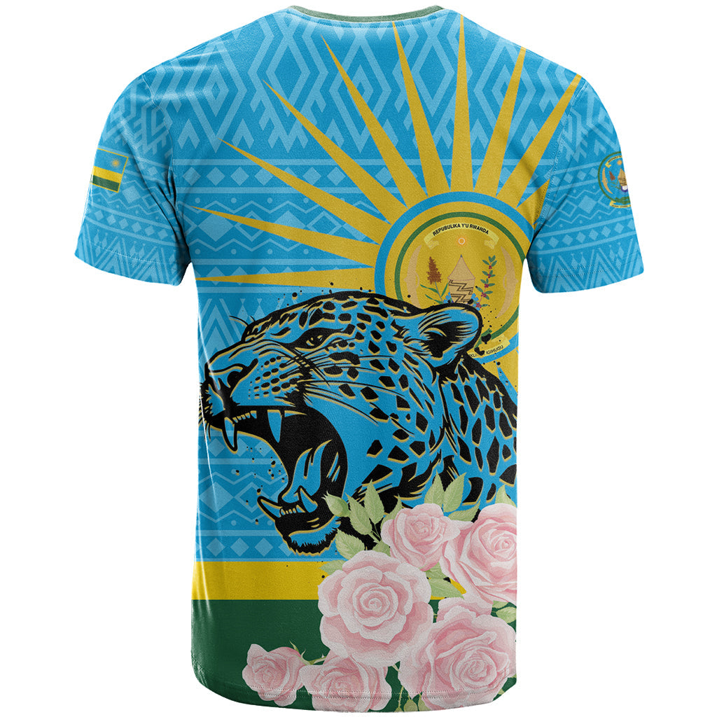 Rwanda Independence Day T-Shirt Leopard With Roses Graphic Tee