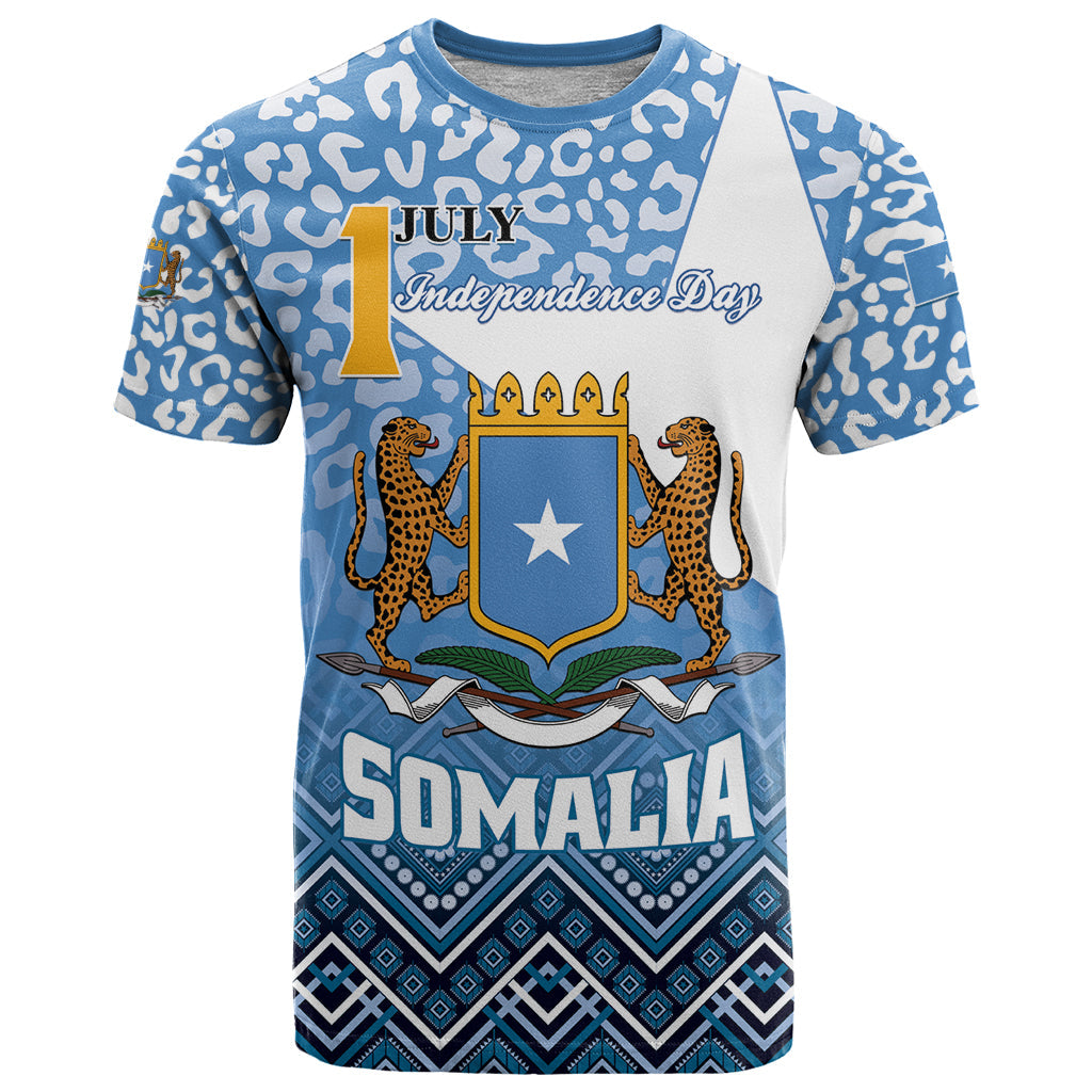Personalized Somalia Independence Day 2024 T-Shirt Somali Star Leopard Mix African Pattern Graphic Tee