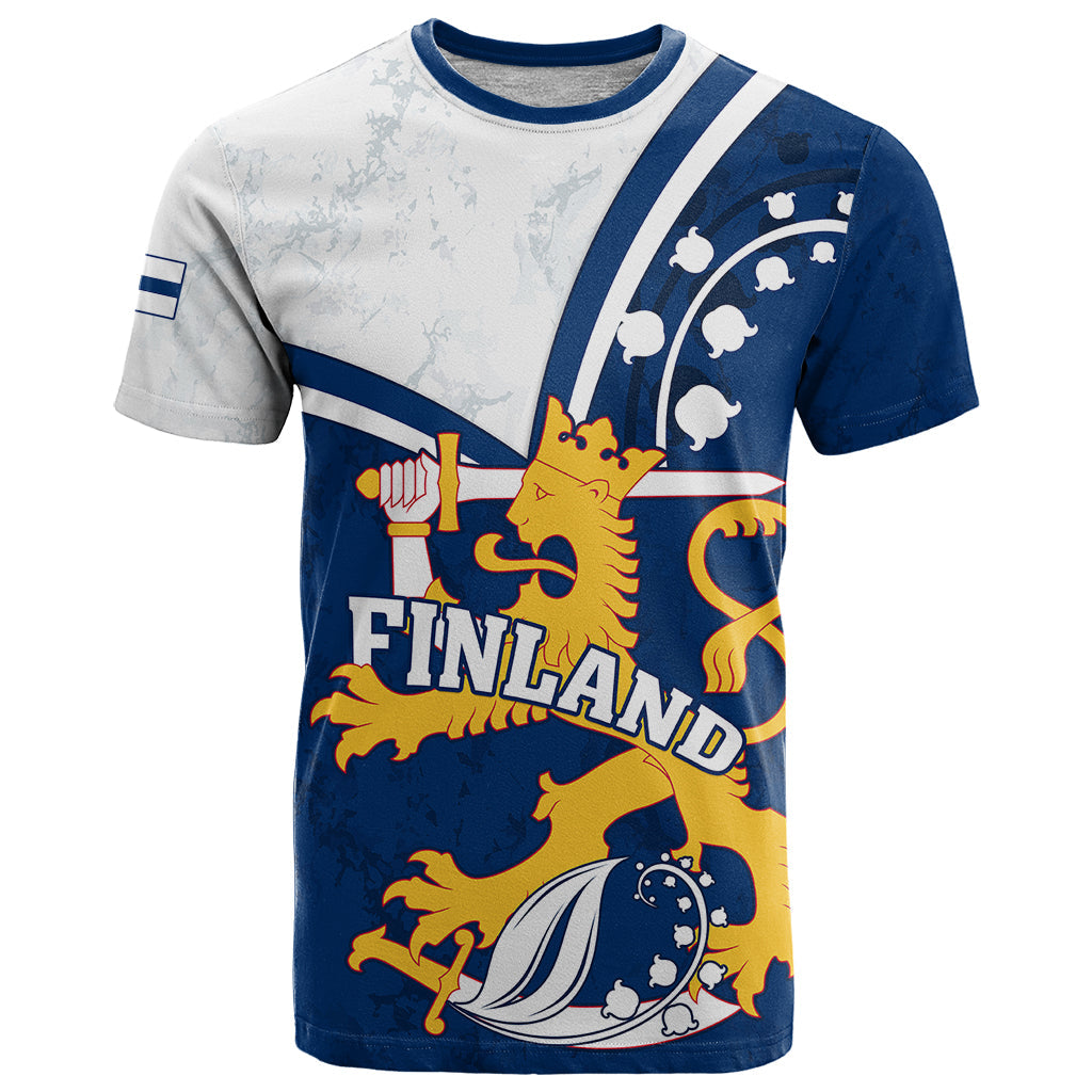 Personalised Finland T-Shirt Suomi Lion With Lily of the Valley Graphic Tee