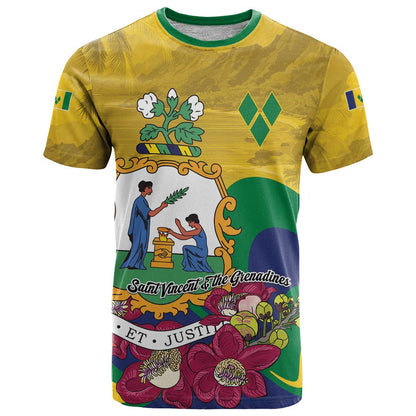 Personalized Saint Vincent and the Grenadines T-Shirt Cannonball Flower Tropical Style Graphic Tee