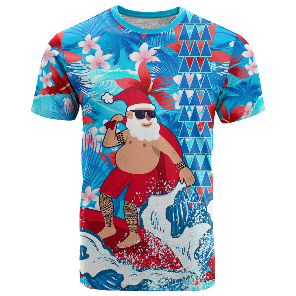 Hawaii Christmas T-Shirt Santa Claus Surfing Kakau Tropical Style Graphic Tee
