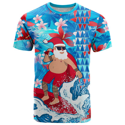 Hawaii Christmas T-Shirt Santa Claus Surfing Kakau Tropical Style Graphic Tee