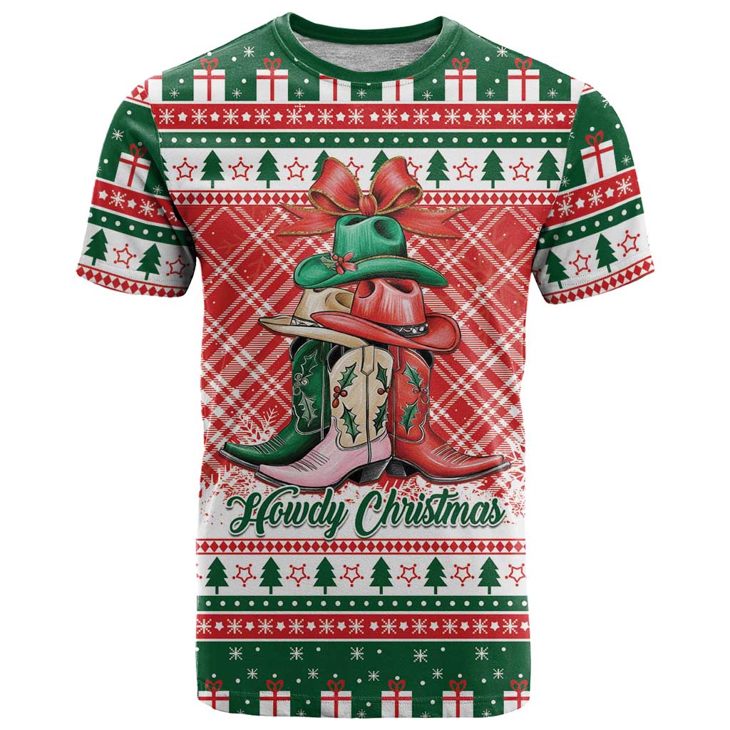 Personalized Cowgirl Boots Howdy Christmas T-Shirt Western Christmas Graphic Tee