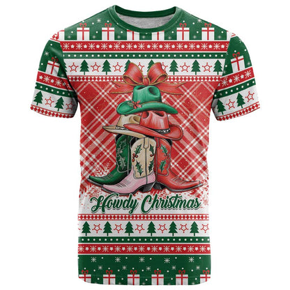 Personalized Cowgirl Boots Howdy Christmas T-Shirt Western Christmas Graphic Tee