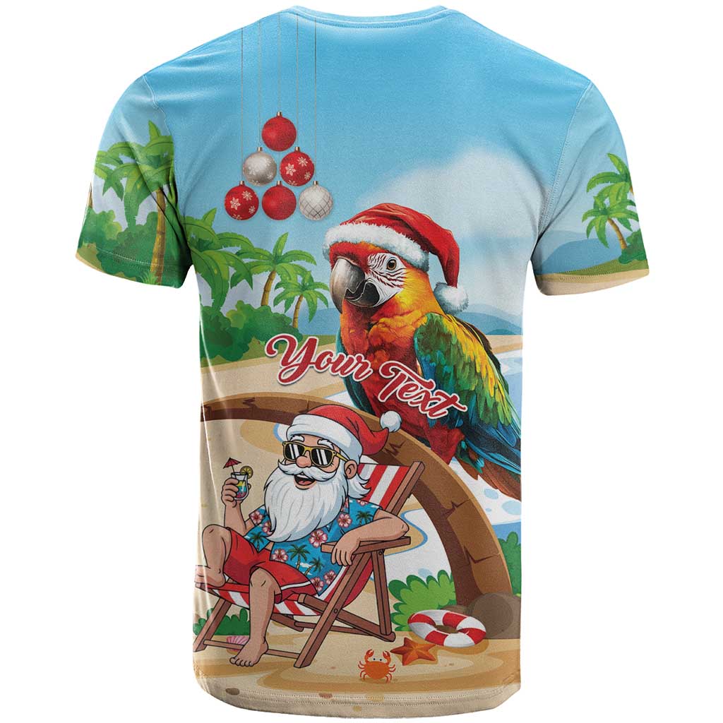 Personalized Hawaii Santa Parrot Christmas T-Shirt Summer Vibe Graphic Tee
