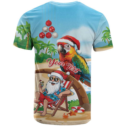 Personalized Hawaii Santa Parrot Christmas T-Shirt Summer Vibe Graphic Tee