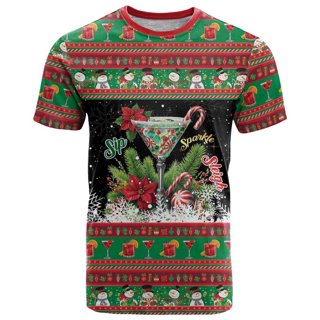 Sip Sparkle Sleigh Christmas Margarita T-Shirt Funny Christmas Spirit Graphic Tee