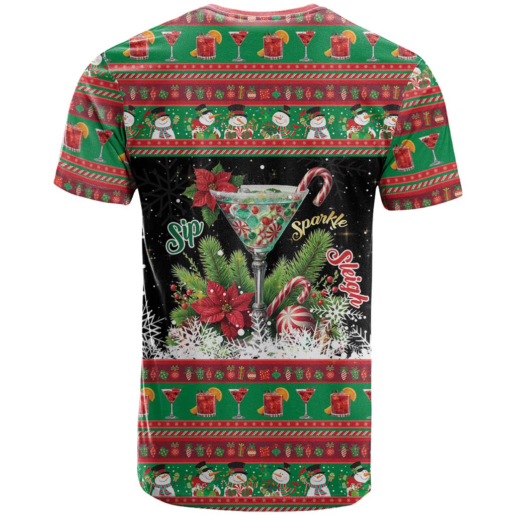 Sip Sparkle Sleigh Christmas Margarita T-Shirt Funny Christmas Spirit Graphic Tee