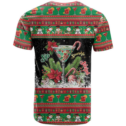 Sip Sparkle Sleigh Christmas Margarita T-Shirt Funny Christmas Spirit Graphic Tee