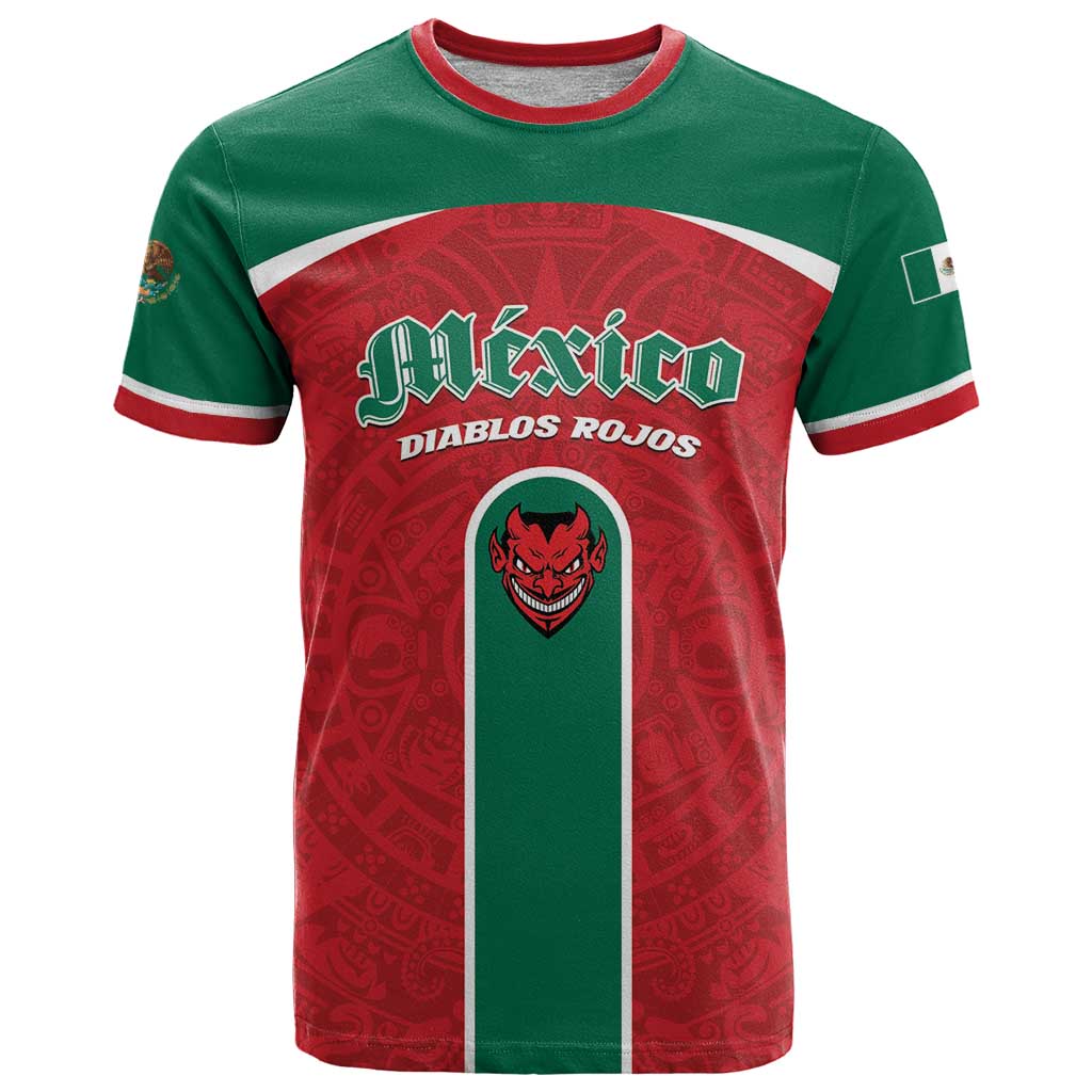 Custom Baseball Mexico Diablos Rojos T-Shirt Red Devils Aztec Pattern Graphic Tee