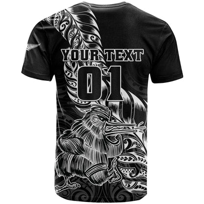 Custom New Zealand Silver Fern Rugby T-Shirt Aotearoa Kiwi Maori Black Version Graphic Tee