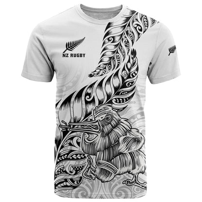 Custom New Zealand Silver Fern Rugby T-Shirt Aotearoa Kiwi Maori White Version Graphic Tee