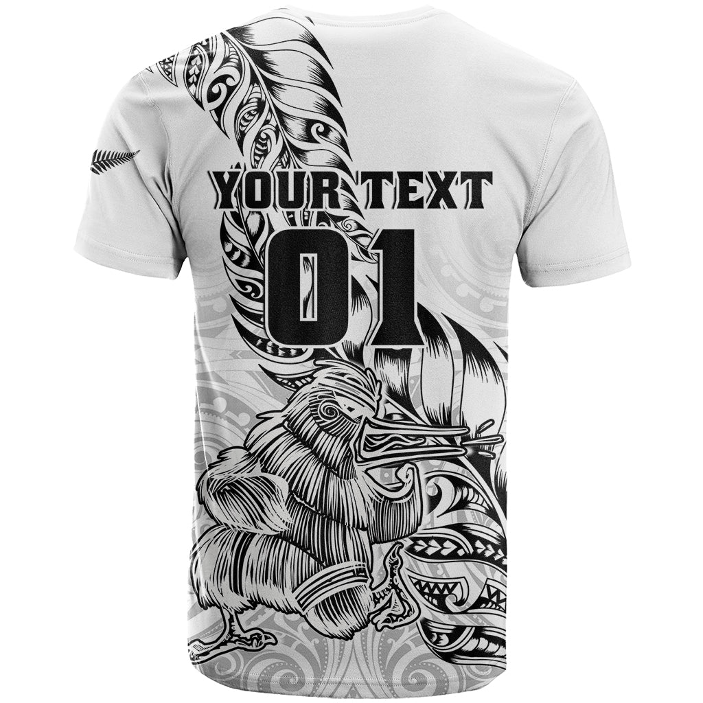 Custom New Zealand Silver Fern Rugby T-Shirt Aotearoa Kiwi Maori White Version Graphic Tee