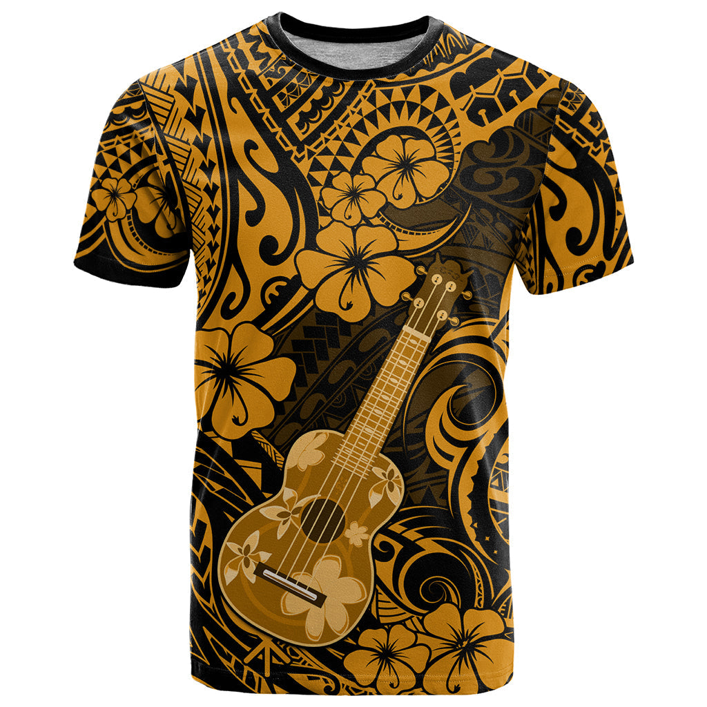 Hawaii Ukulele T-Shirt Polynesian Pattern Gold Version Graphic Tee