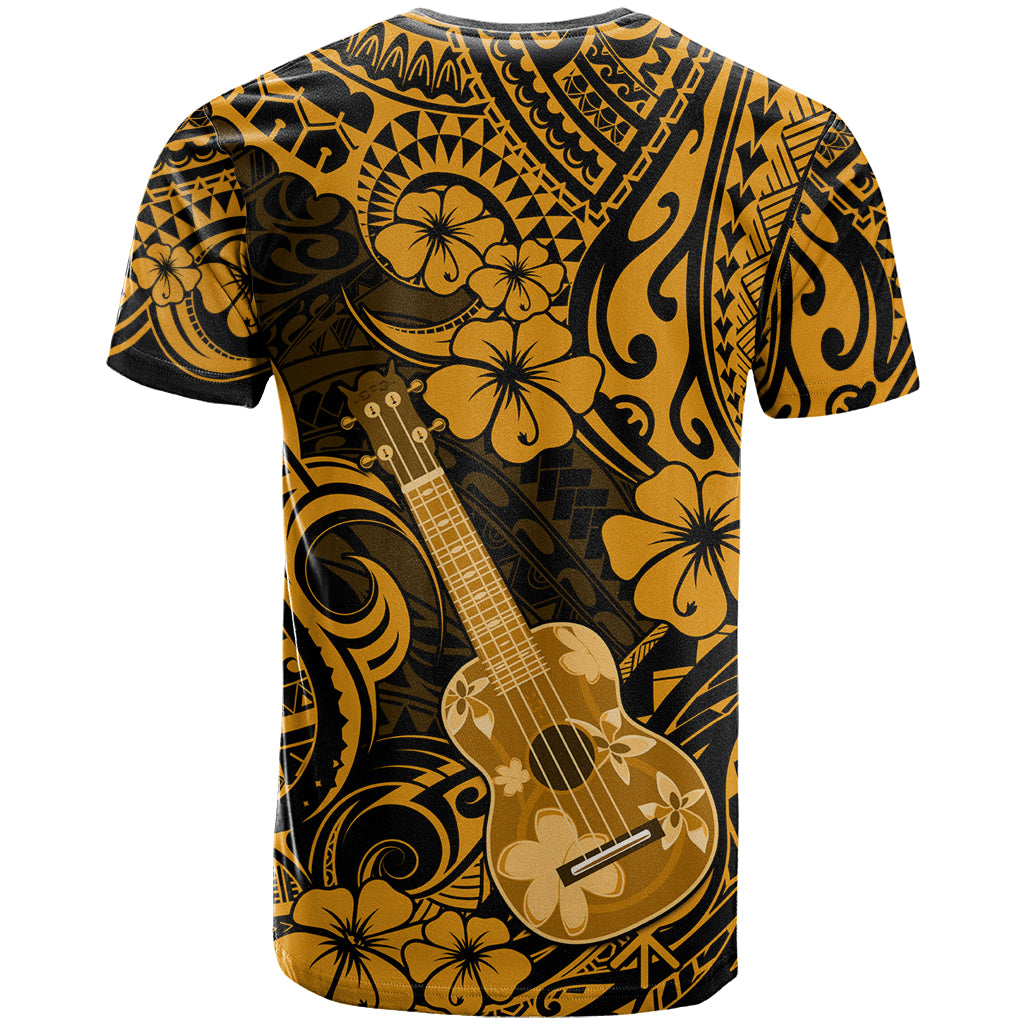 Hawaii Ukulele T-Shirt Polynesian Pattern Gold Version Graphic Tee