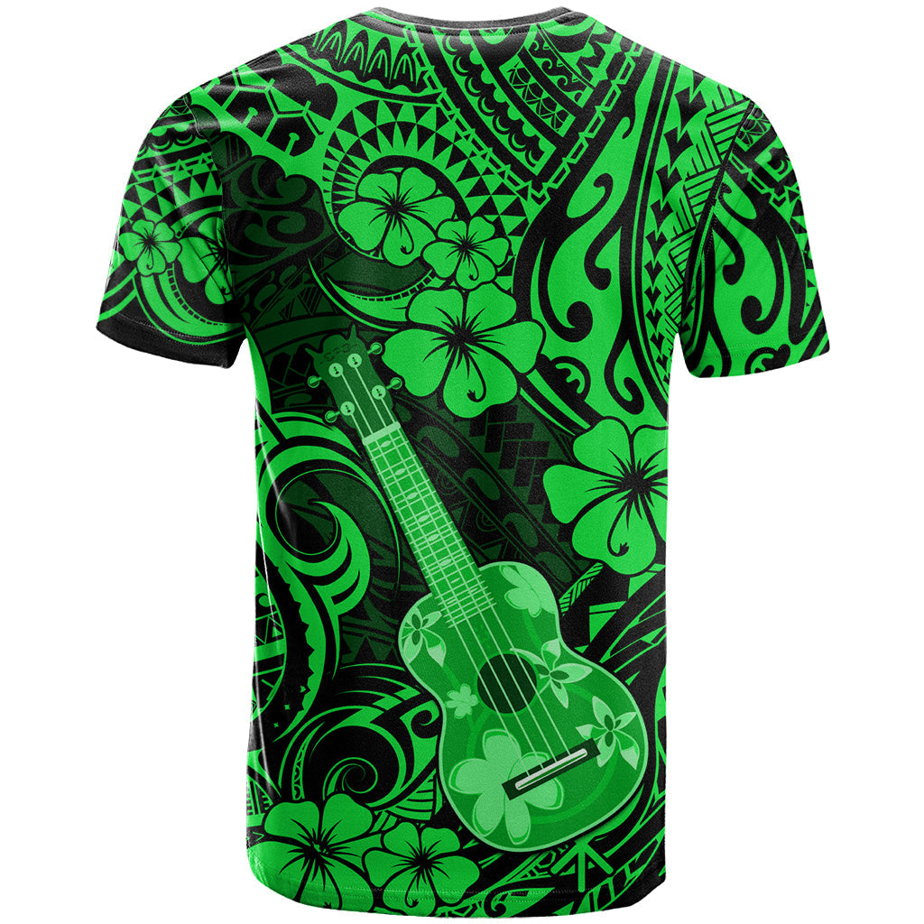 Hawaii Ukulele T-Shirt Polynesian Pattern Green Version Graphic Tee