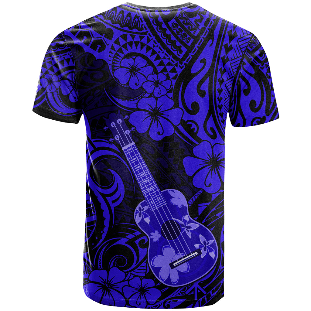 Hawaii Ukulele T-Shirt Polynesian Pattern Navy Blue Version Graphic Tee