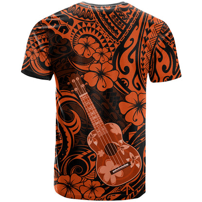 Hawaii Ukulele T-Shirt Polynesian Pattern Orange Version Graphic Tee