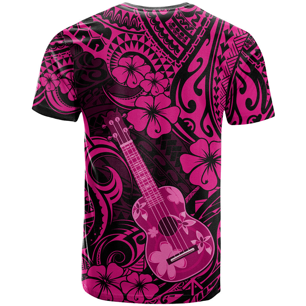 Hawaii Ukulele T-Shirt Polynesian Pattern Pink Version Graphic Tee