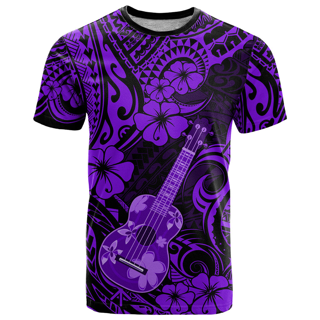 Hawaii Ukulele T-Shirt Polynesian Pattern Purple Version Graphic Tee