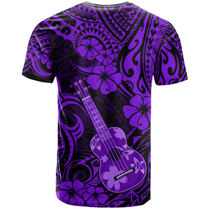 Hawaii Ukulele T-Shirt Polynesian Pattern Purple Version Graphic Tee