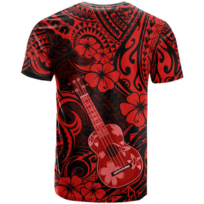 Hawaii Ukulele T-Shirt Polynesian Pattern Red Version Graphic Tee