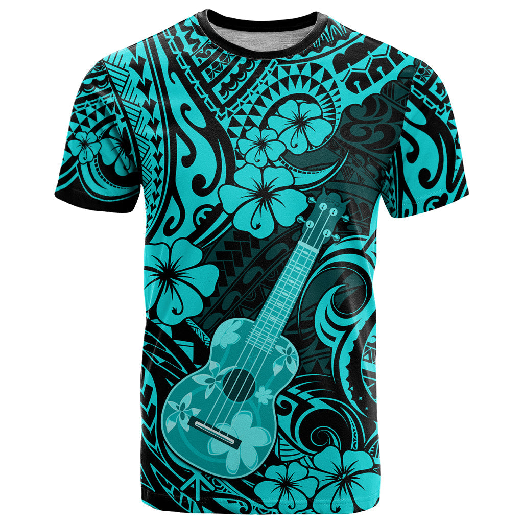 Hawaii Ukulele T-Shirt Polynesian Pattern Turquoise Version Graphic Tee