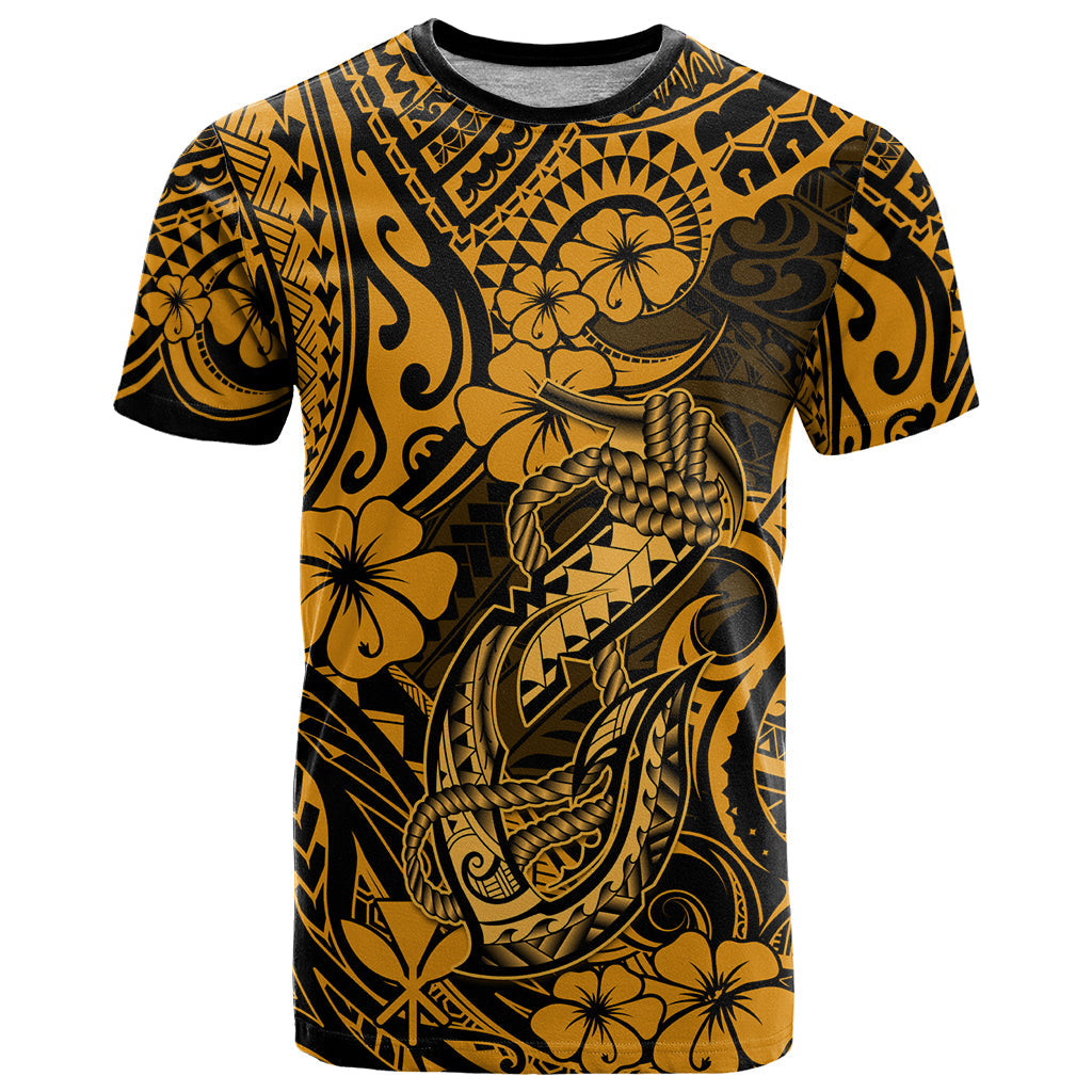 Hawaii Fish Hook T-Shirt Polynesian Pattern Gold Version Graphic Tee