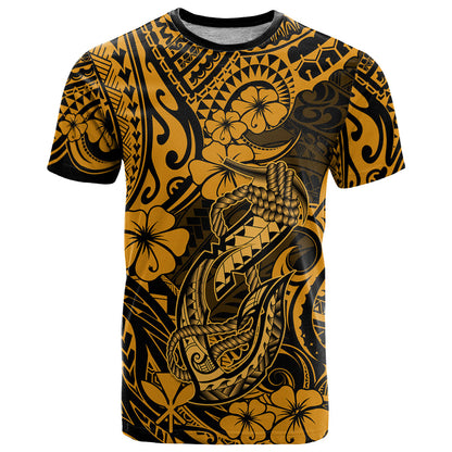 Hawaii Fish Hook T-Shirt Polynesian Pattern Gold Version Graphic Tee