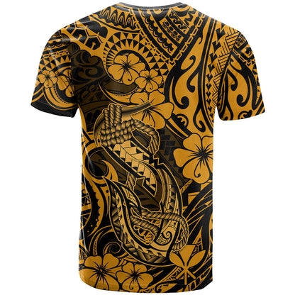 Hawaii Fish Hook T-Shirt Polynesian Pattern Gold Version Graphic Tee