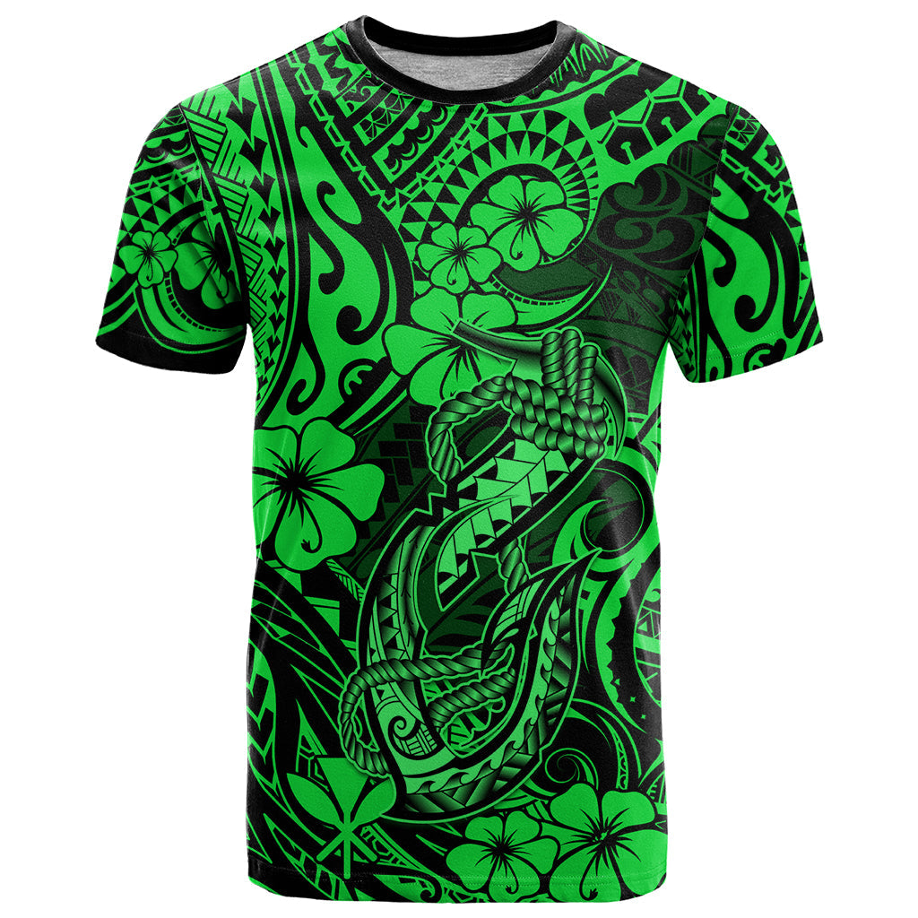 Hawaii Fish Hook T-Shirt Polynesian Pattern Green Version Graphic Tee