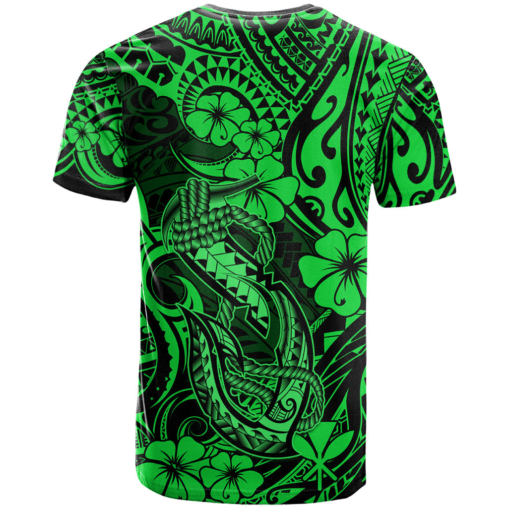 Hawaii Fish Hook T-Shirt Polynesian Pattern Green Version Graphic Tee