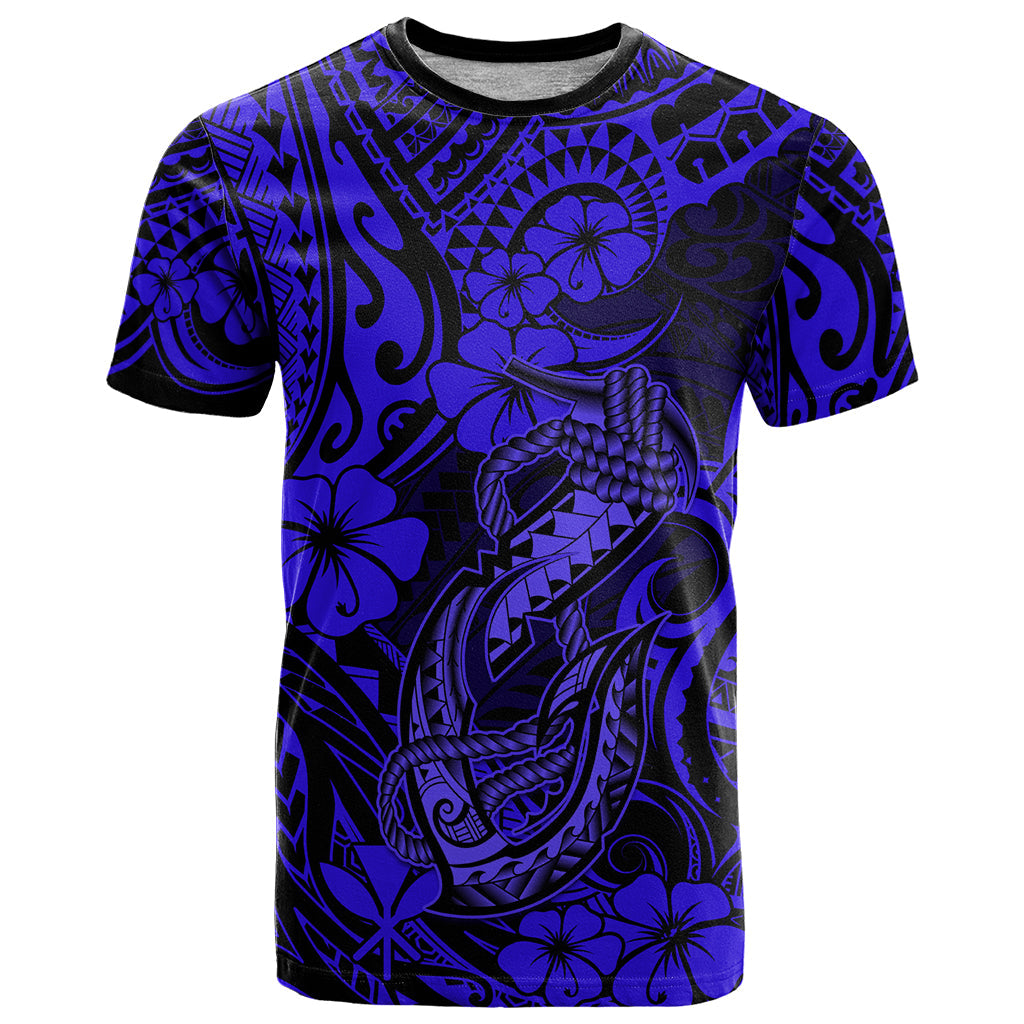 Hawaii Fish Hook T-Shirt Polynesian Pattern Navy Blue Version Graphic Tee
