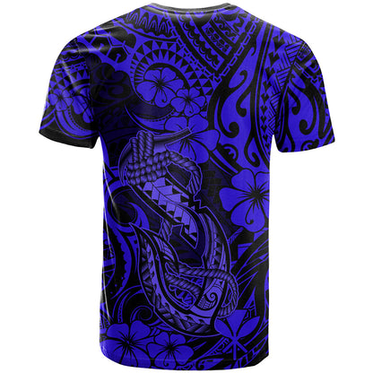 Hawaii Fish Hook T-Shirt Polynesian Pattern Navy Blue Version Graphic Tee