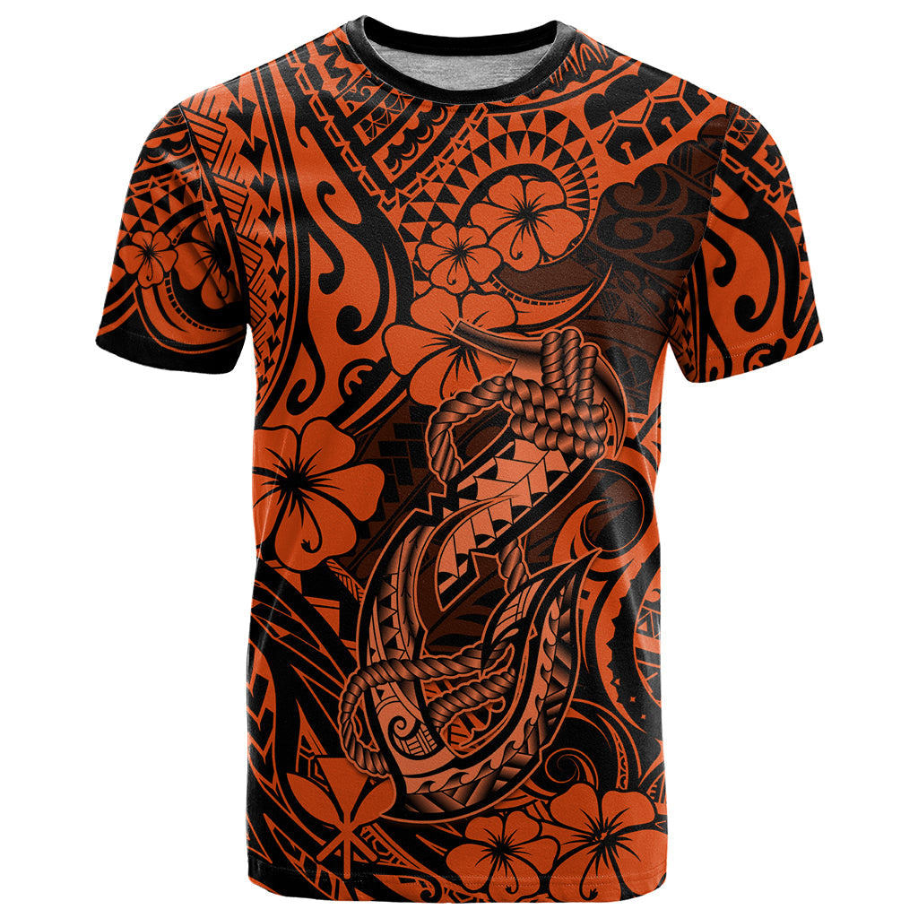 Hawaii Fish Hook T-Shirt Polynesian Pattern Orange Version Graphic Tee