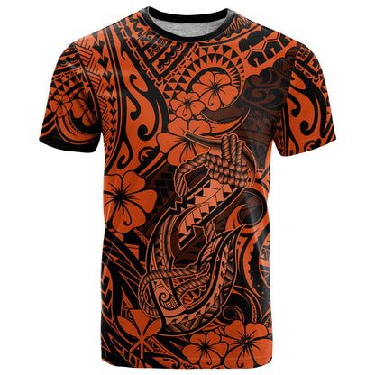 Hawaii Fish Hook T-Shirt Polynesian Pattern Orange Version Graphic Tee