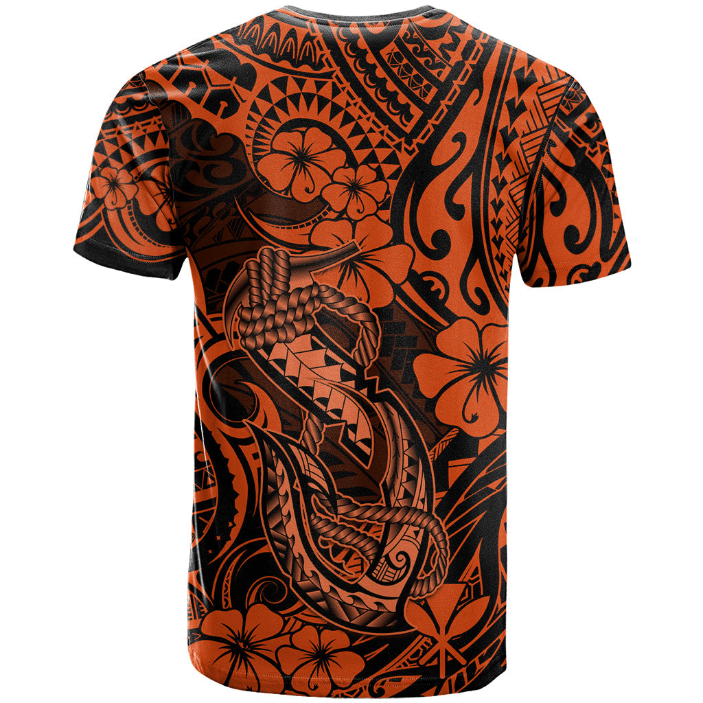 Hawaii Fish Hook T-Shirt Polynesian Pattern Orange Version Graphic Tee