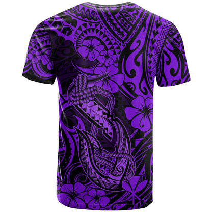 Hawaii Fish Hook T-Shirt Hibiscus Hawaii Tribal Tattoo Purple Version Graphic Tee