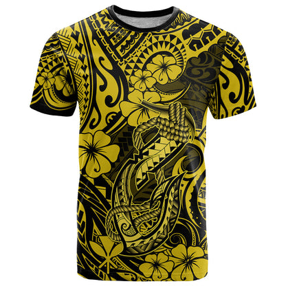 Hawaii Fish Hook T-Shirt Hibiscus Hawaii Tribal Tattoo Yellow Version Graphic Tee