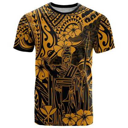 Hawaii King Kamehameha T-Shirt Polynesian Pattern Gold Version Graphic Tee