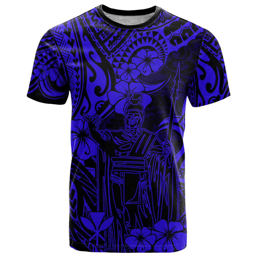 Hawaii King Kamehameha T-Shirt Polynesian Pattern Navy Blue Version Graphic Tee