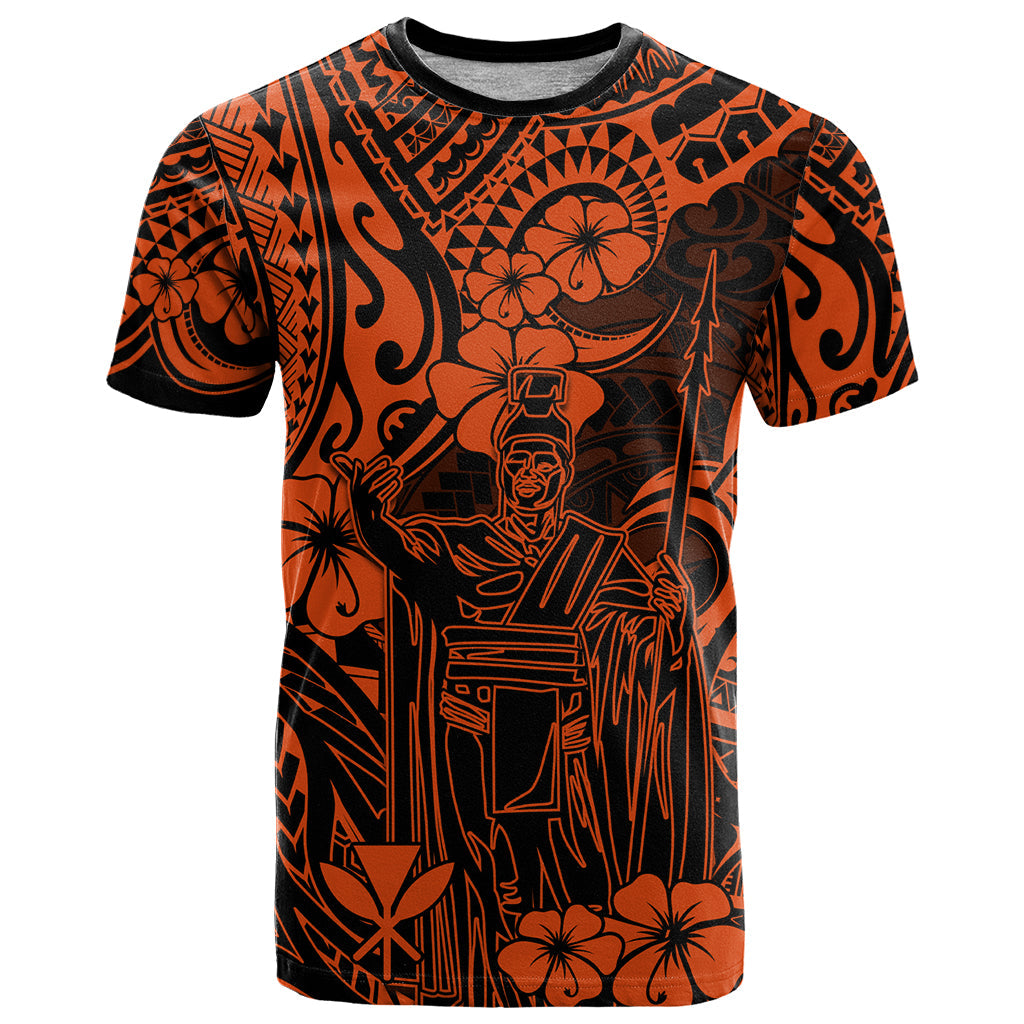 Hawaii King Kamehameha T-Shirt Polynesian Pattern Orange Version Graphic Tee
