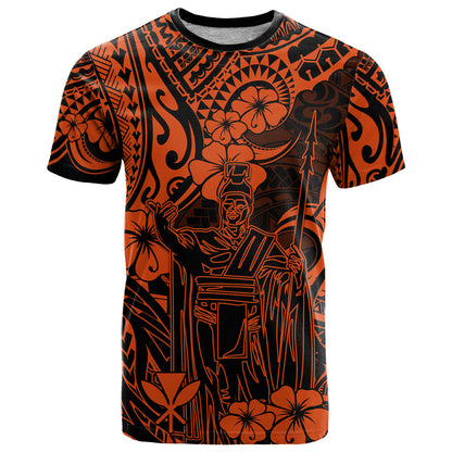 Hawaii King Kamehameha T-Shirt Polynesian Pattern Orange Version Graphic Tee