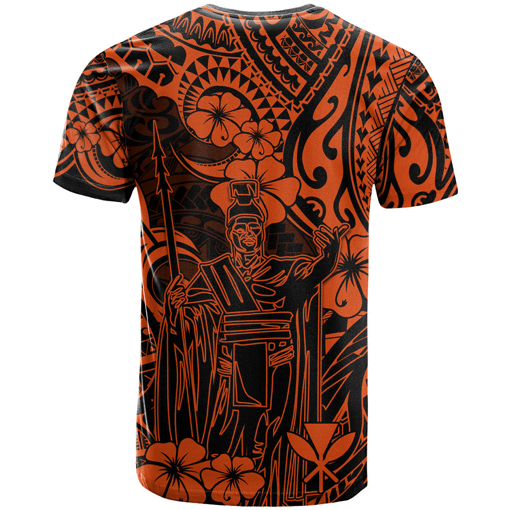 Hawaii King Kamehameha T-Shirt Polynesian Pattern Orange Version Graphic Tee