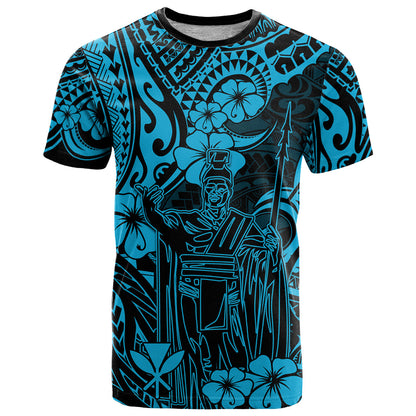 Hawaii King Kamehameha T-Shirt Polynesian Pattern Sky Blue Version Graphic Tee