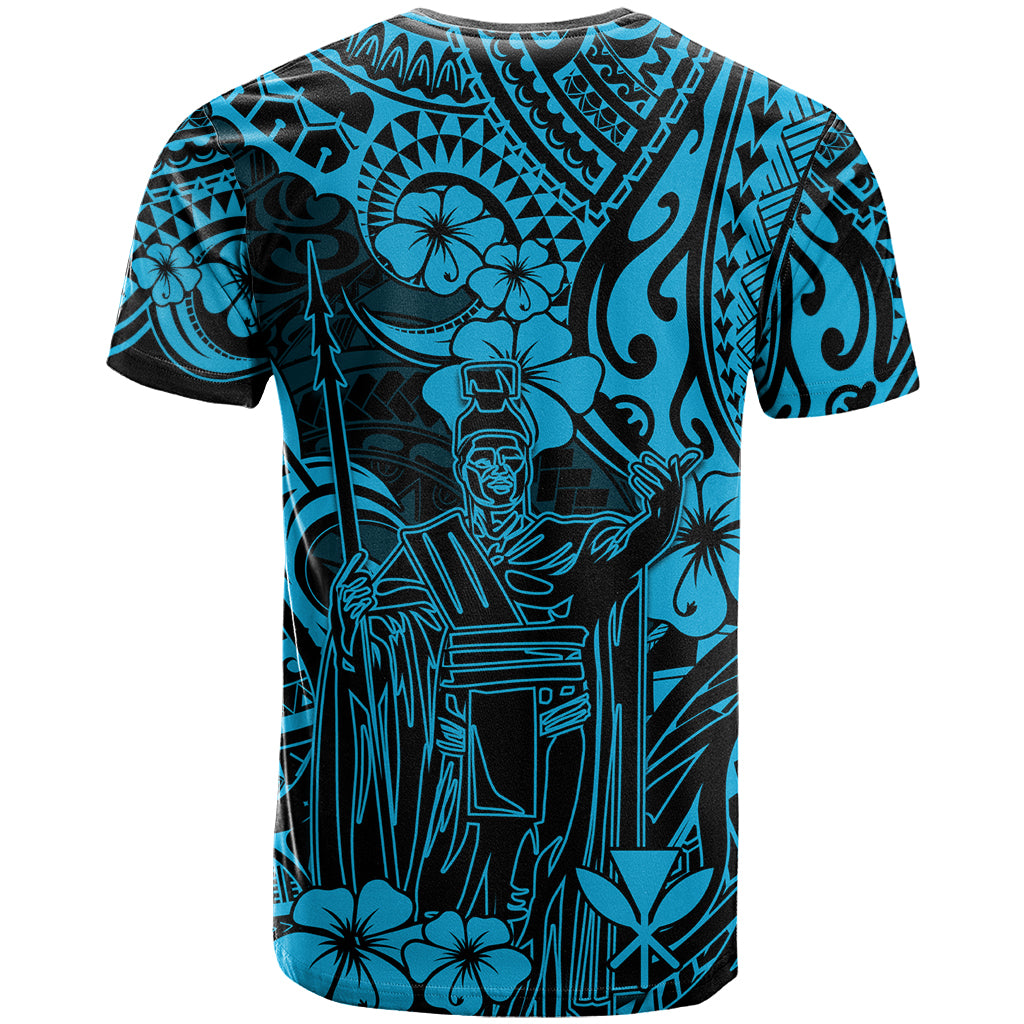 Hawaii King Kamehameha T-Shirt Polynesian Pattern Sky Blue Version Graphic Tee
