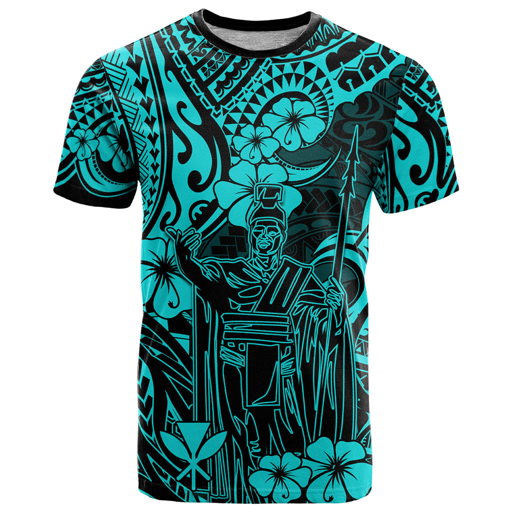 Hawaii King Kamehameha T-Shirt Polynesian Pattern Turquoise Version Graphic Tee